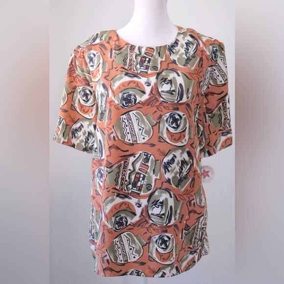 NWT Vintage ‘90s Heritage Road Terracotta Print Relaxed Fit Short Sleeve Blouse - Picture 3 of 8
